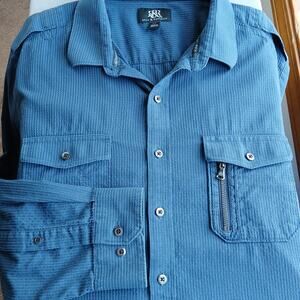 Rock & Republic Blue Cotton Button Up Shirt Mens XL long roll tab sleeves R&R